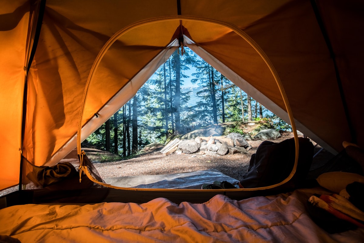 Tent camping at sunrise